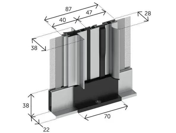 Dimenisoni maniglie accoppiate e maniglietta Closing Block (di serie su una delle due ante)