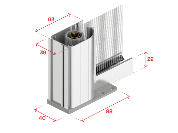 Testata, cassonetto tondo da 40 mm (di serie), guida inferiore bassa da 22 mm (di serie)