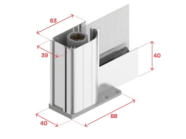 Testata, cassonetto tondo da 40 mm (di serie), guida inferiore alta da 40 mm (su richiesta)