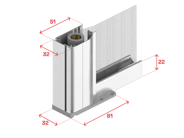 Testata, cassonetto tondo da 32 mm (su richiesta), guida inferiore bassa da 22 mm (di serie)