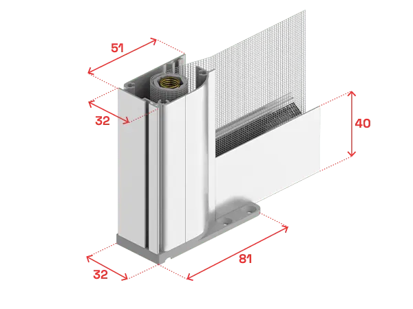 Testata, cassonetto tondo da 32 mm (su richiesta), guida inferiore alta da 40 mm (su richiesta)